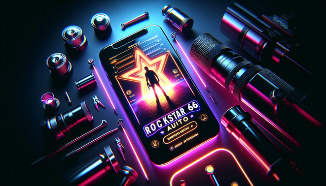 A cinematic cover featuring a smartphone screen with 'rockstar66 ฝากถอน auto', rockstar silhouette, and neon vibe.