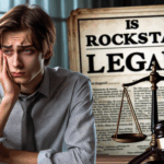 alt_text: Realistic magazine cover questioning "Is rockstar66 legal?" with a worried young adult and justice theme.