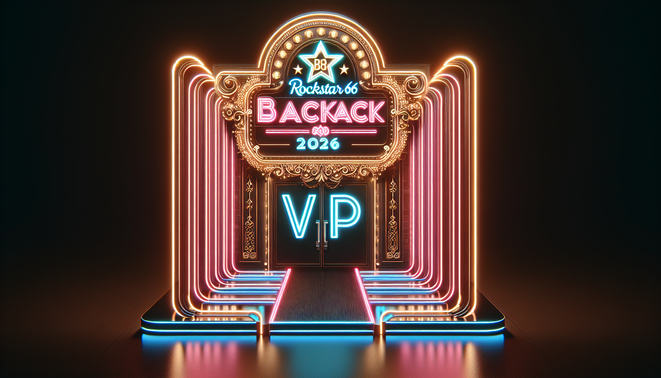 alt_text: VIP digital entrance for "ทางเข้า Rockstar66 สำรอง 2026" with luxury neon lighting and elegant design.